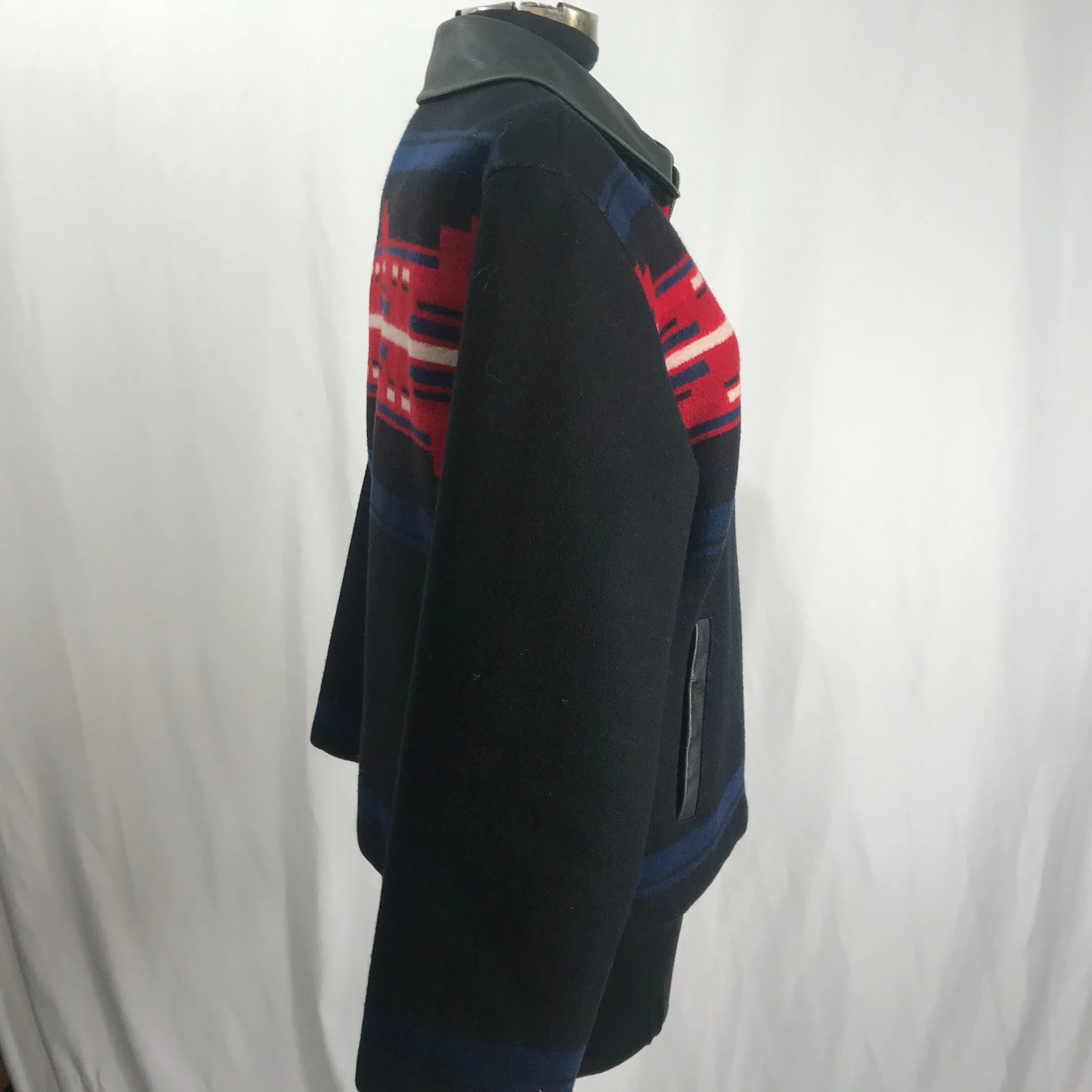 00's Southwest Wool and Leather Zip Front Jacket by Pendleton