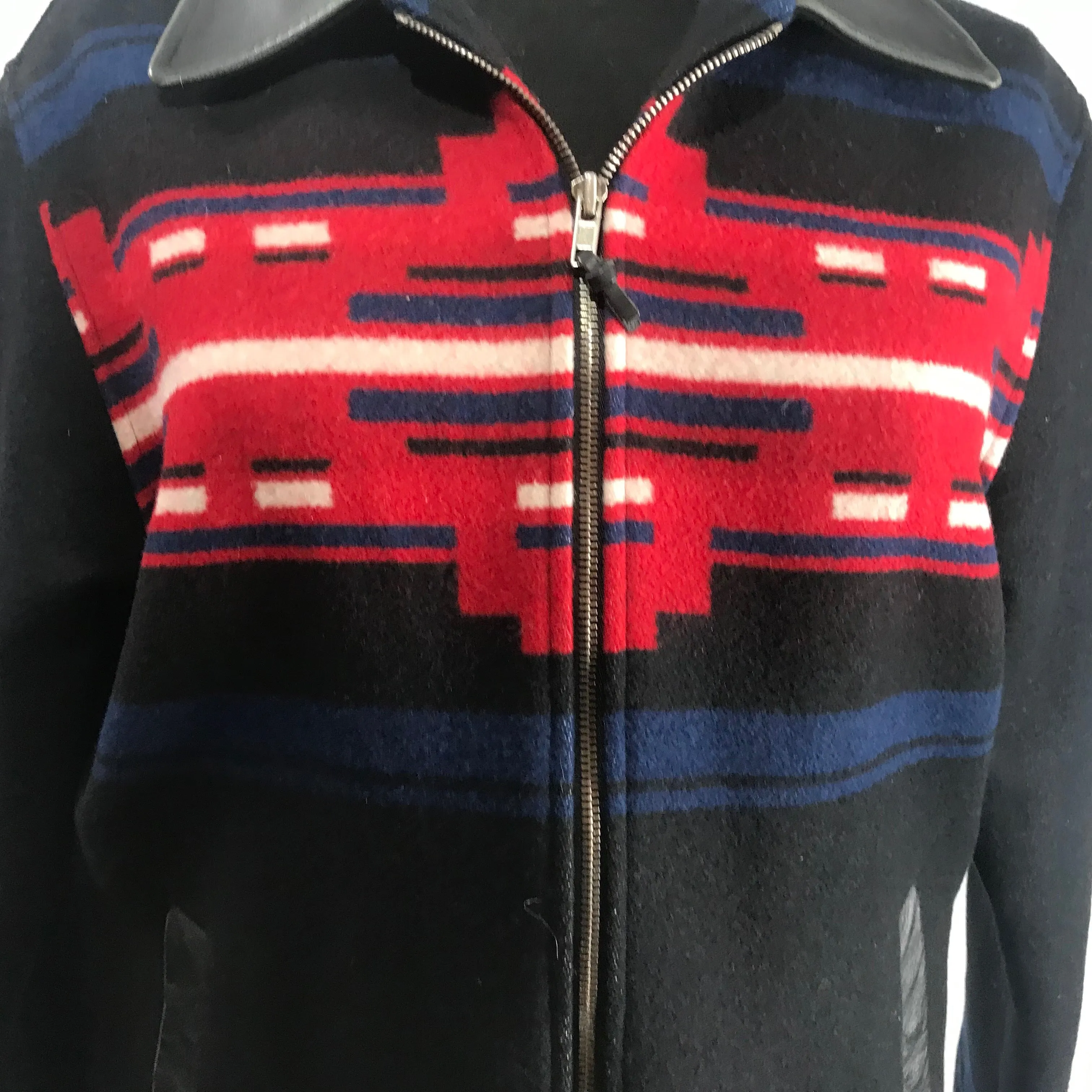 00's Southwest Wool and Leather Zip Front Jacket by Pendleton