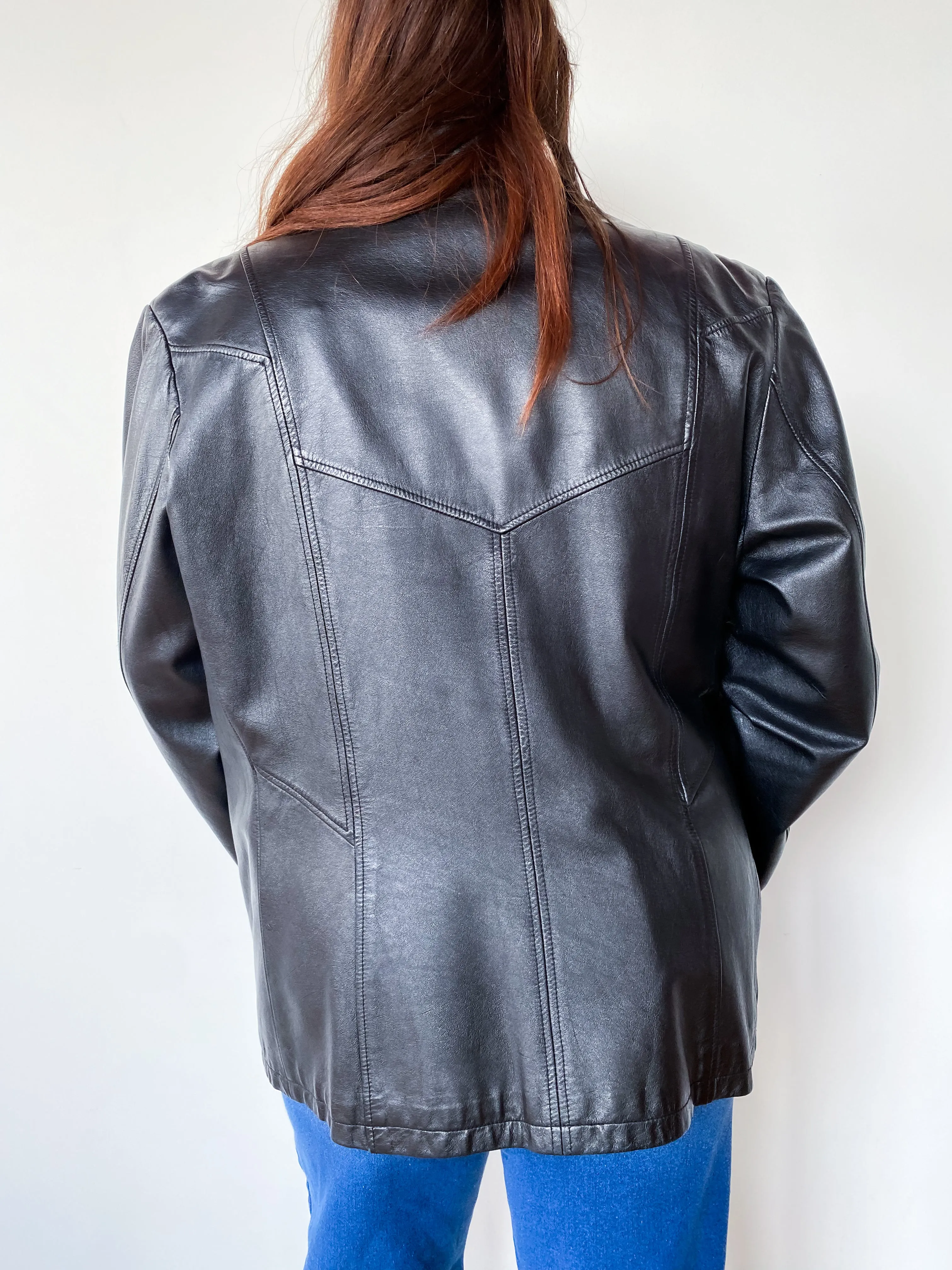 1990s Black Leather Jacket, sz. 2X