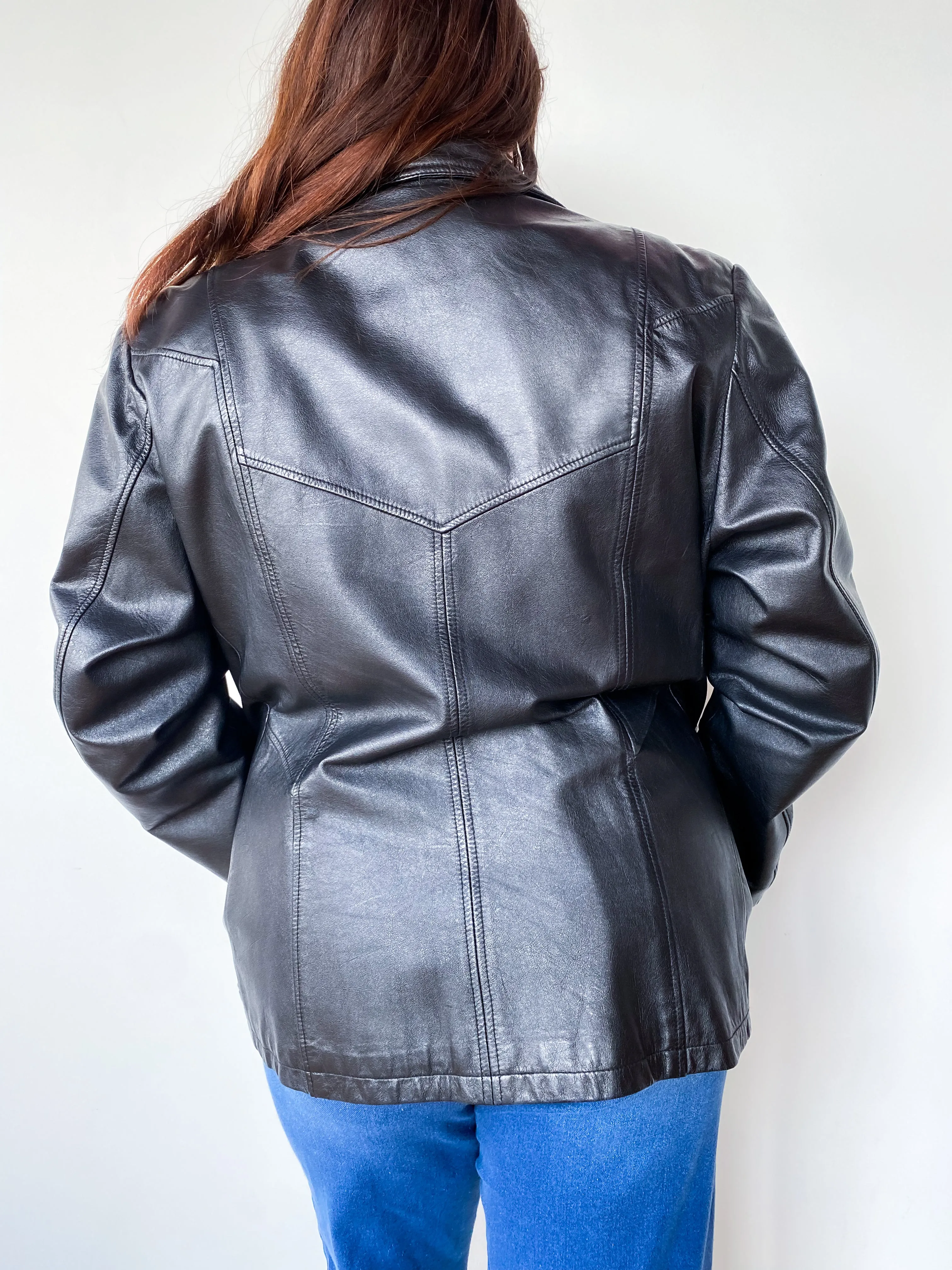 1990s Black Leather Jacket, sz. 2X