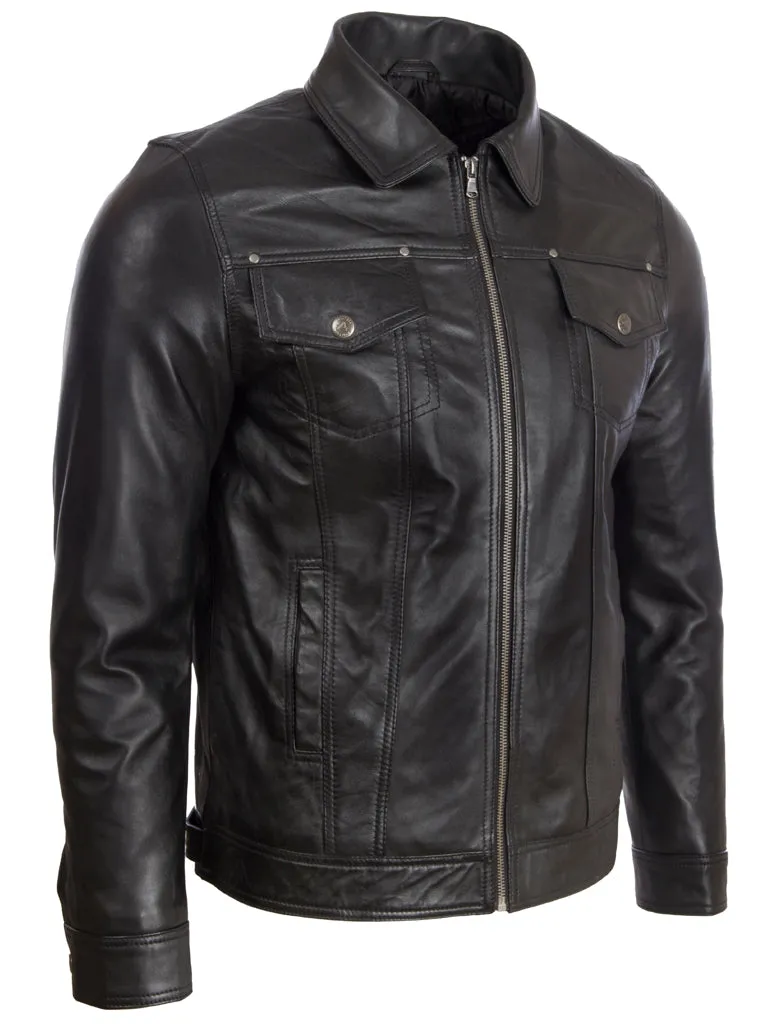 AGQ5 Men's Trucker Harrington Jacket - Black