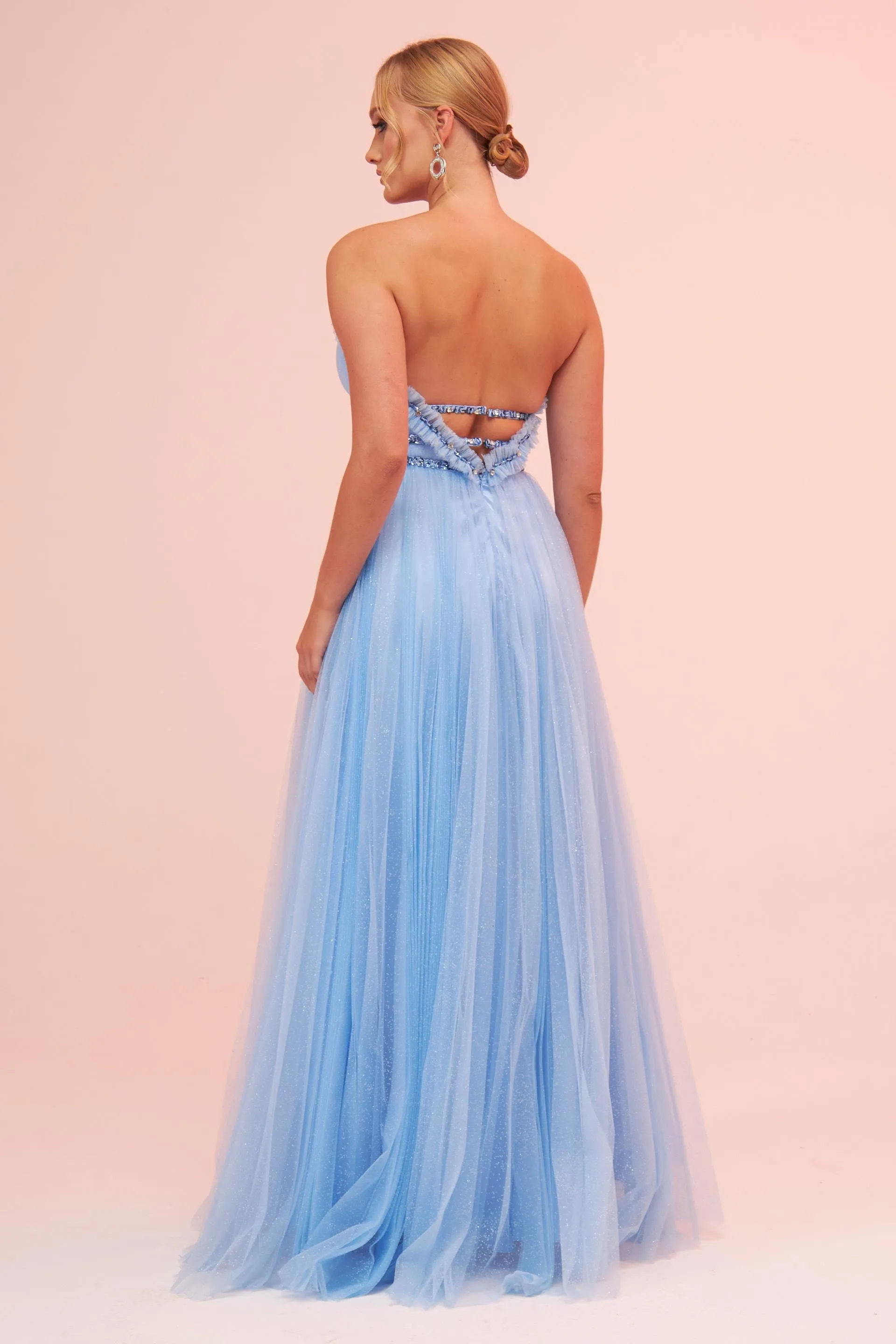 Angelino Blue Strapless Backless Tulle Engagement Dress