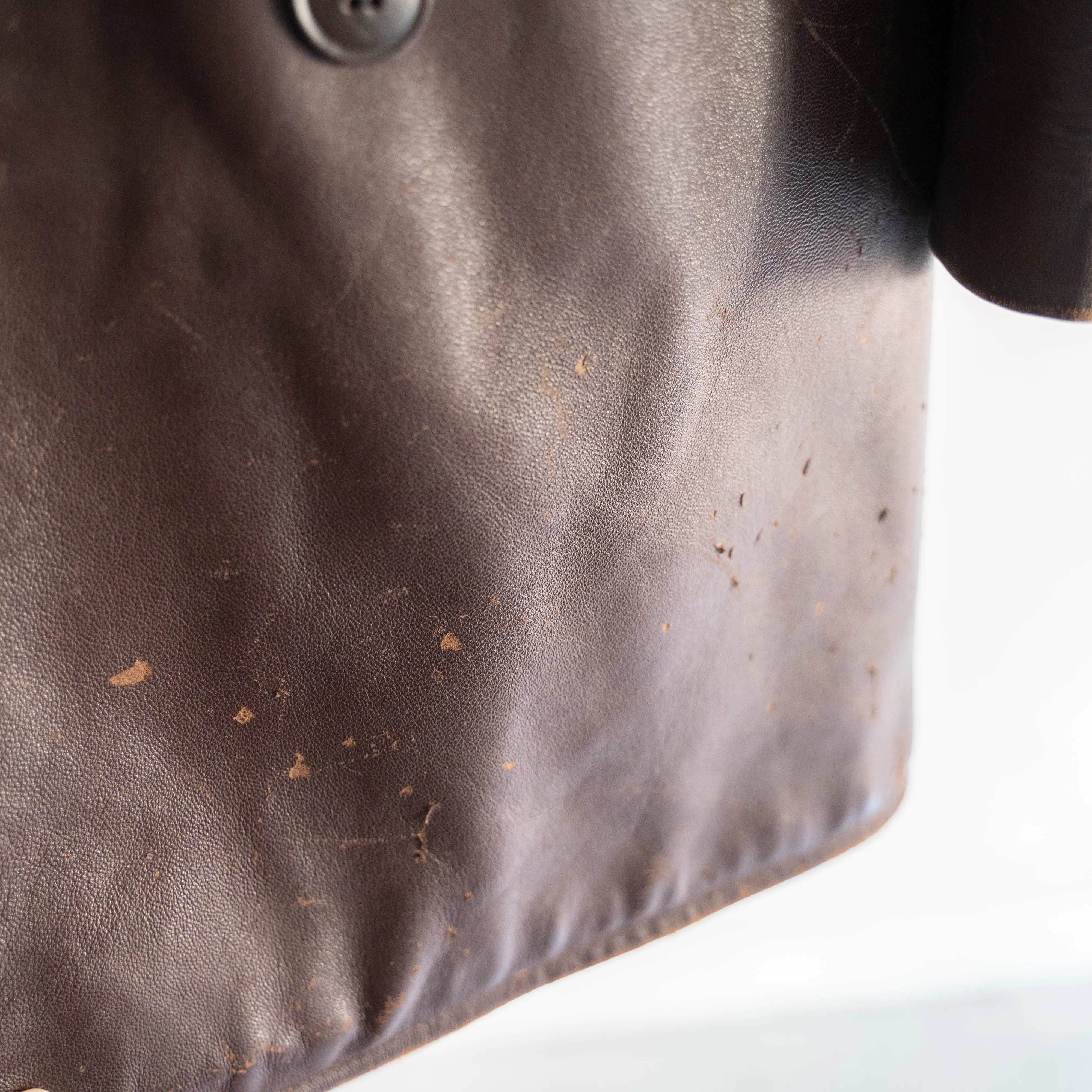 around 1950s France brown leather double breasted coat with belt