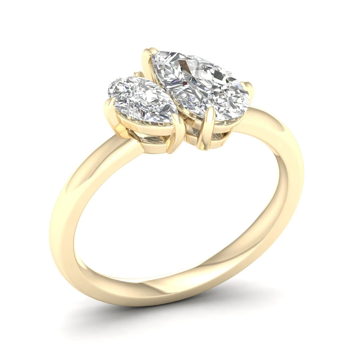 Asymmetrical Pear Diamond Two Stone Ring