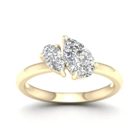 Asymmetrical Pear Diamond Two Stone Ring