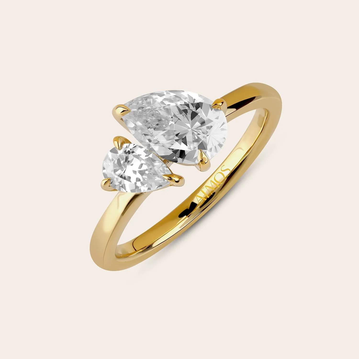 Asymmetrical Pear Diamond Two Stone Ring