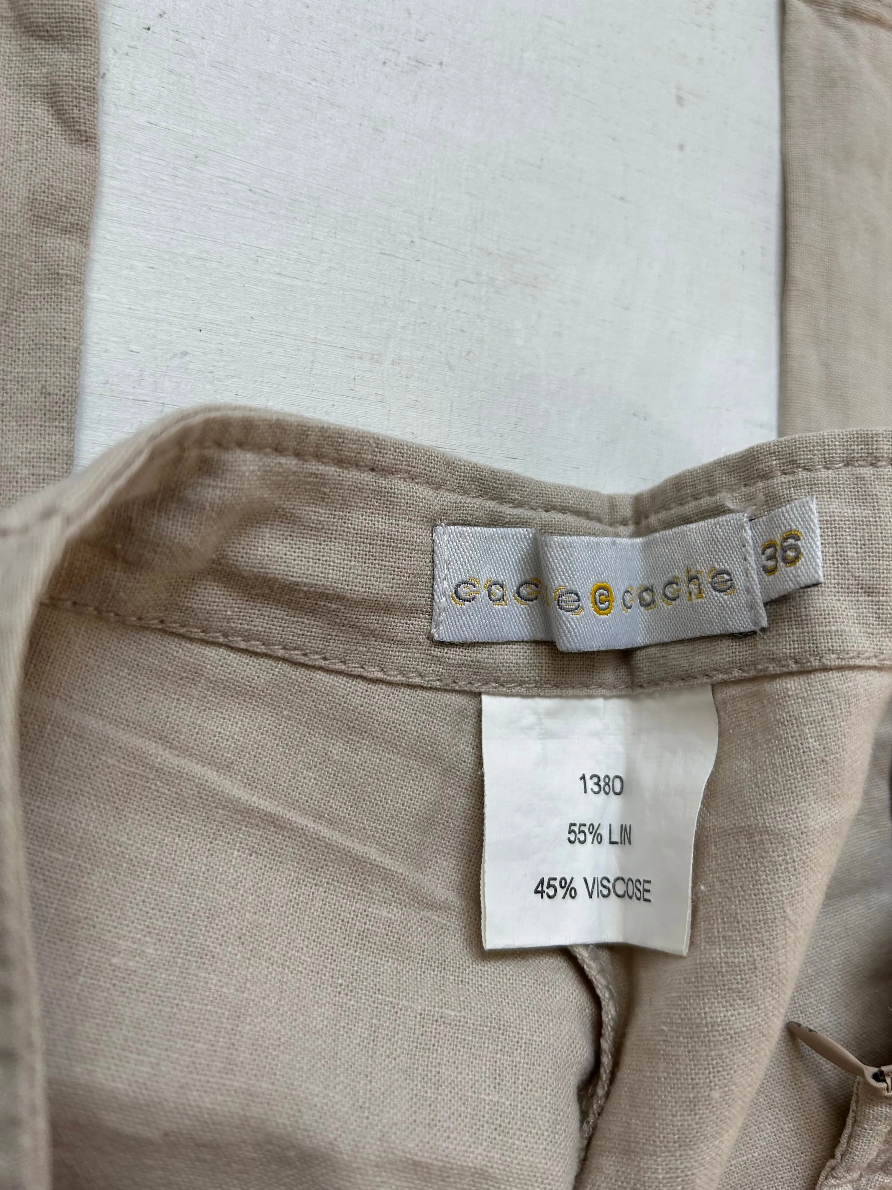 Beige baggy large low rise linen pants (XS)