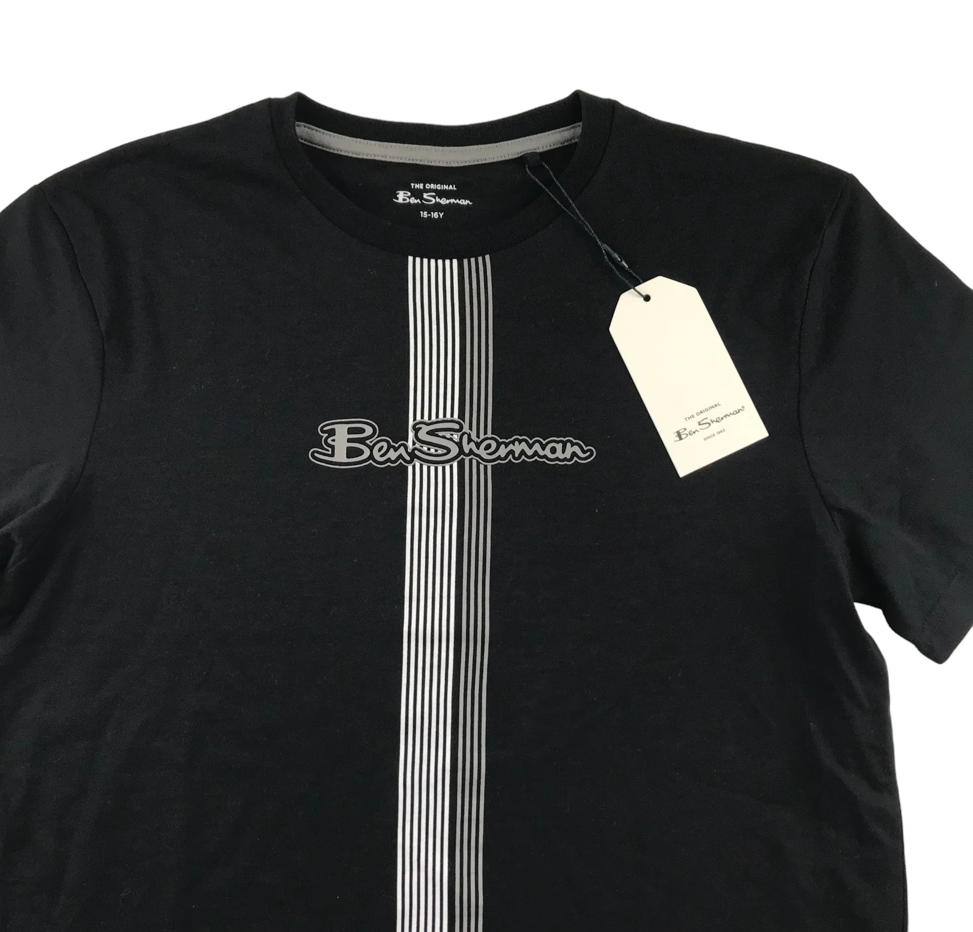 Ben Sherman t-shirt 15-16 years black short sleeve stripe detail