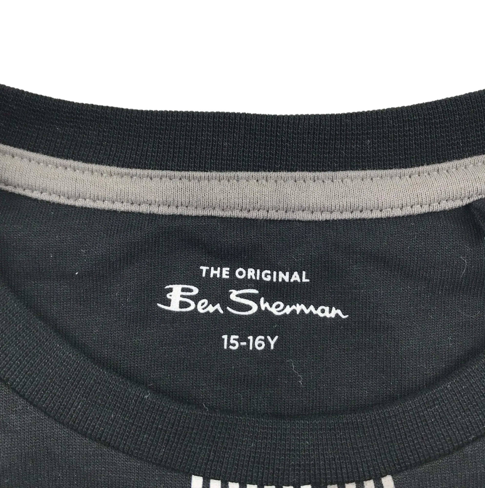 Ben Sherman t-shirt 15-16 years black short sleeve stripe detail