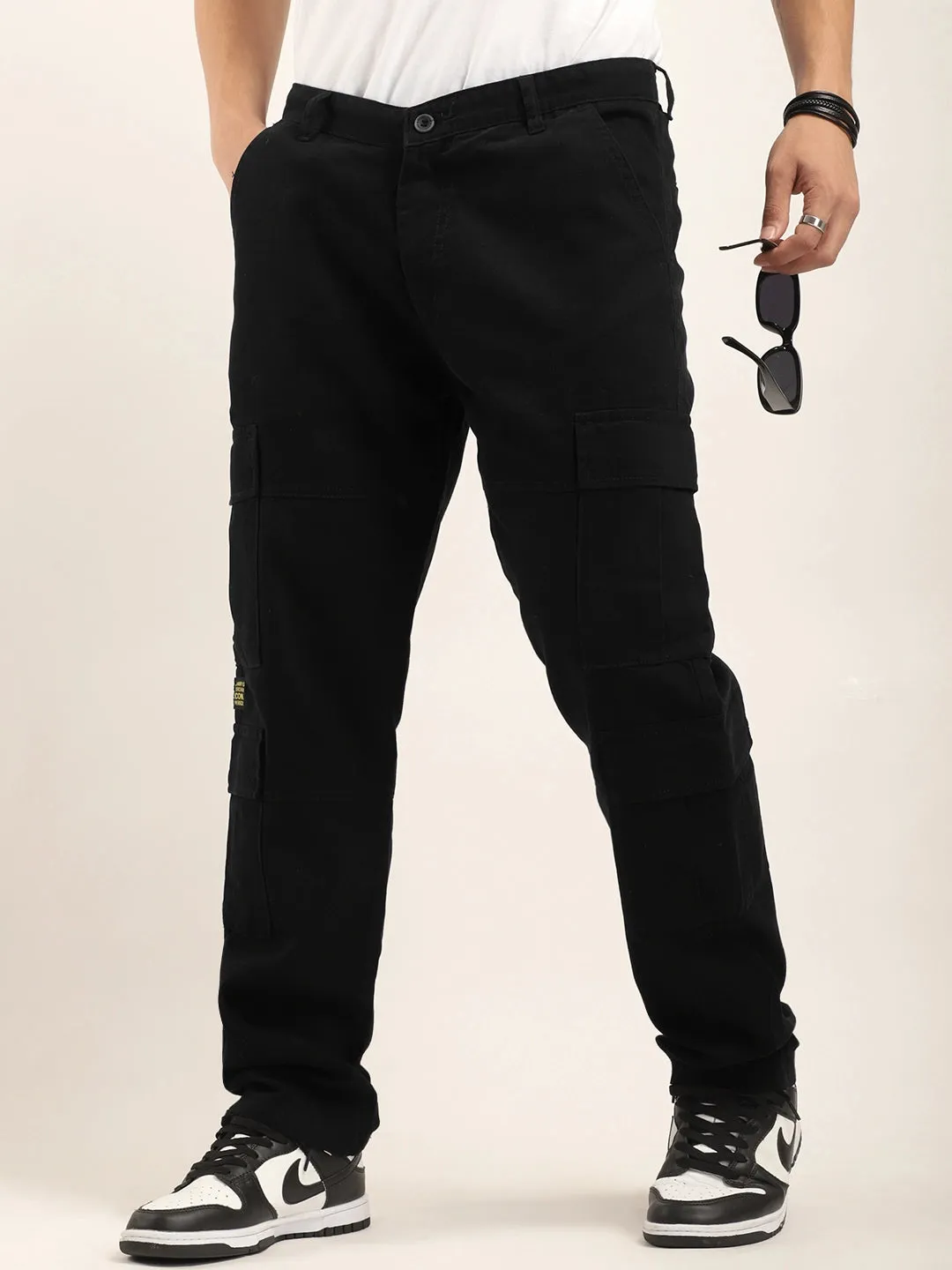 Black Cotton Drill Baggy Fit 8 pocket Cargo