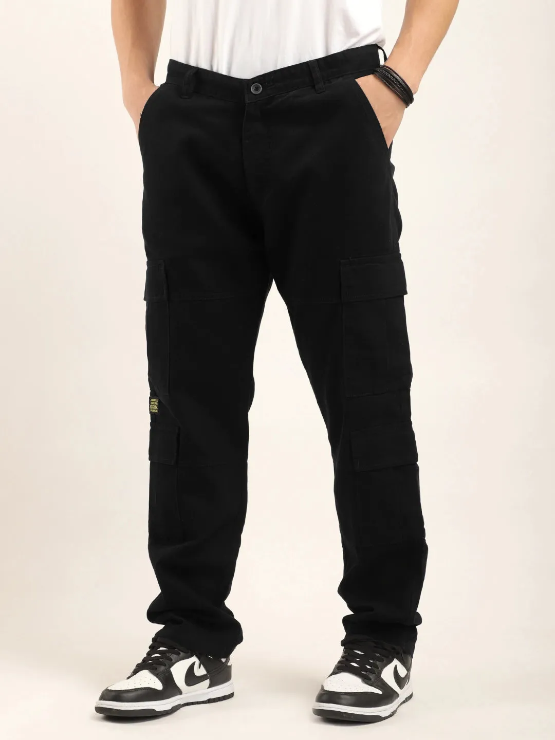 Black Cotton Drill Baggy Fit 8 pocket Cargo