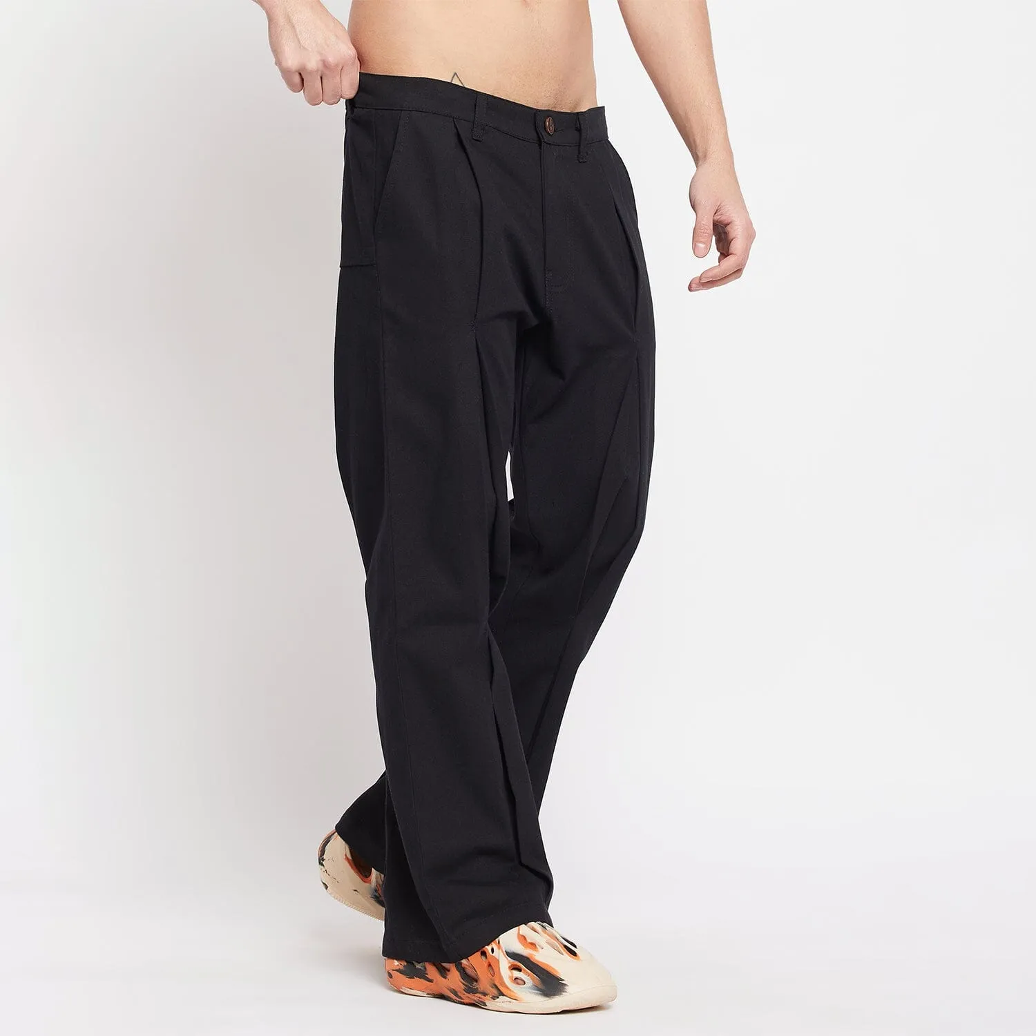 Black Pleated Flared Trousers