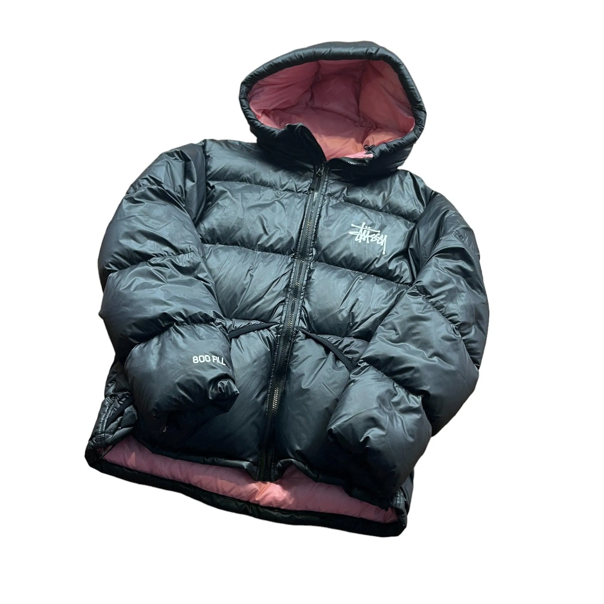 Black Stussy Puffer Coat - Medium