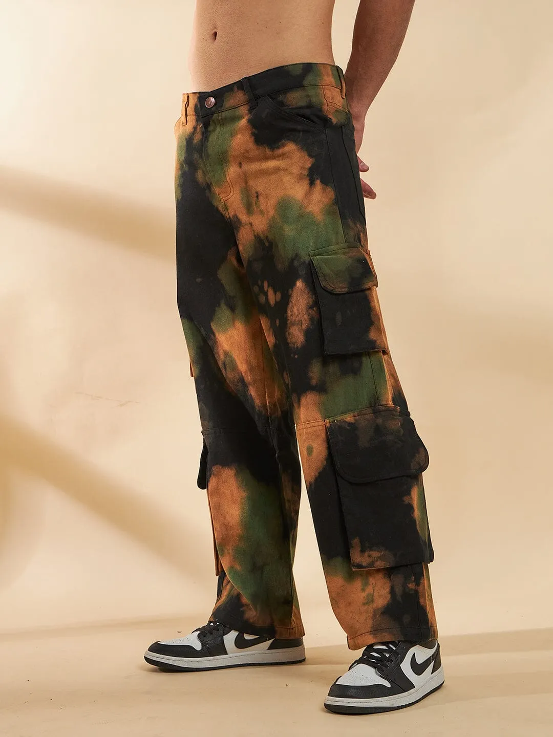 Black Tie & Dye Baggy Cargo Denim