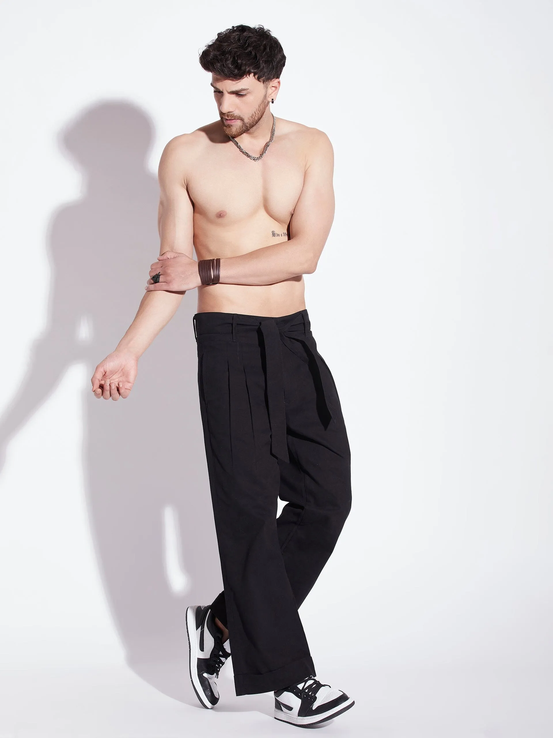 Black Twill Korean Baggy Pants