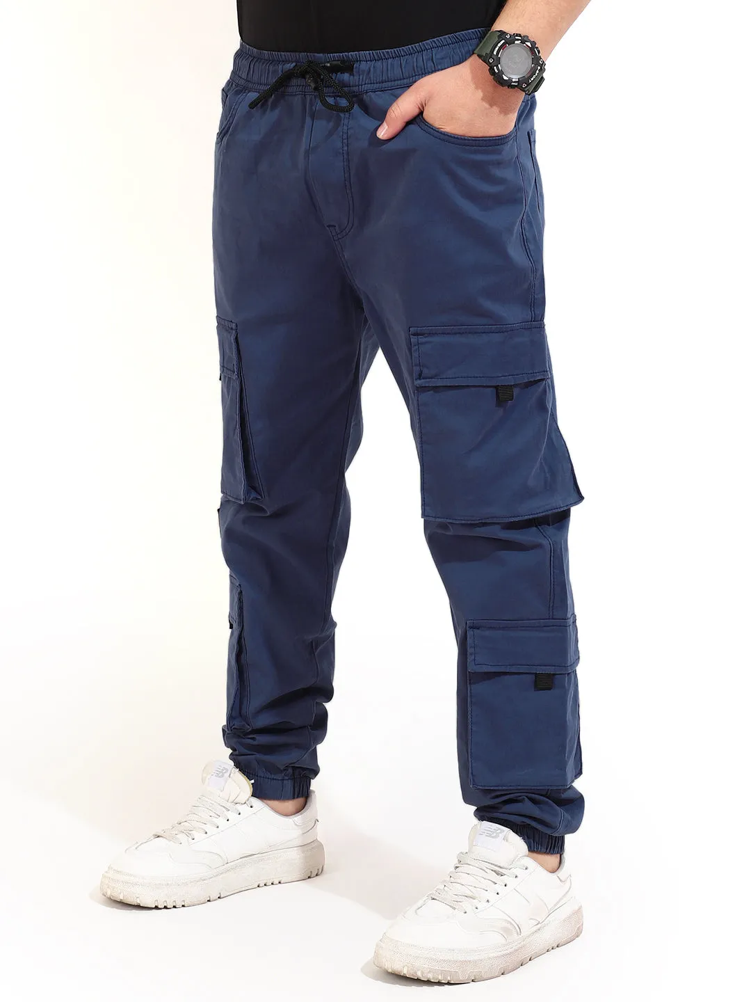 Blue Cotton Twill Baggy Fit 8 Pocket Cotton Cargo