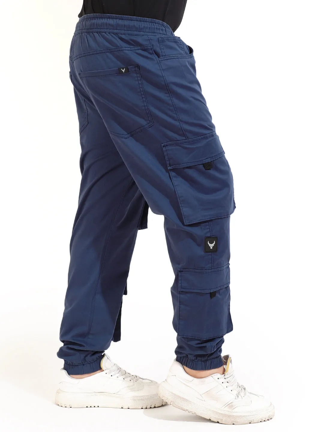 Blue Cotton Twill Baggy Fit 8 Pocket Cotton Cargo