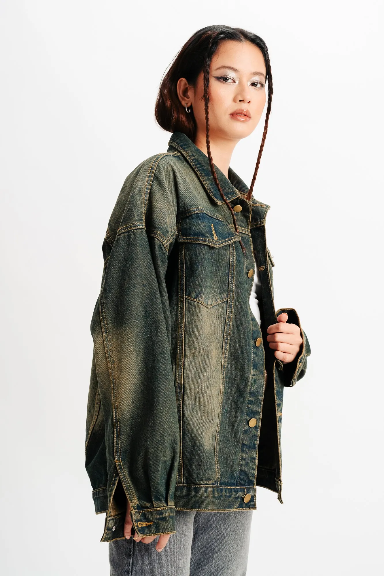 Blue Spread Collar Denim Jacket