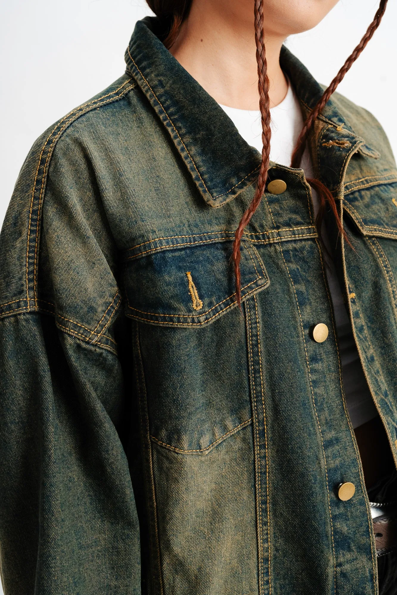 Blue Spread Collar Denim Jacket