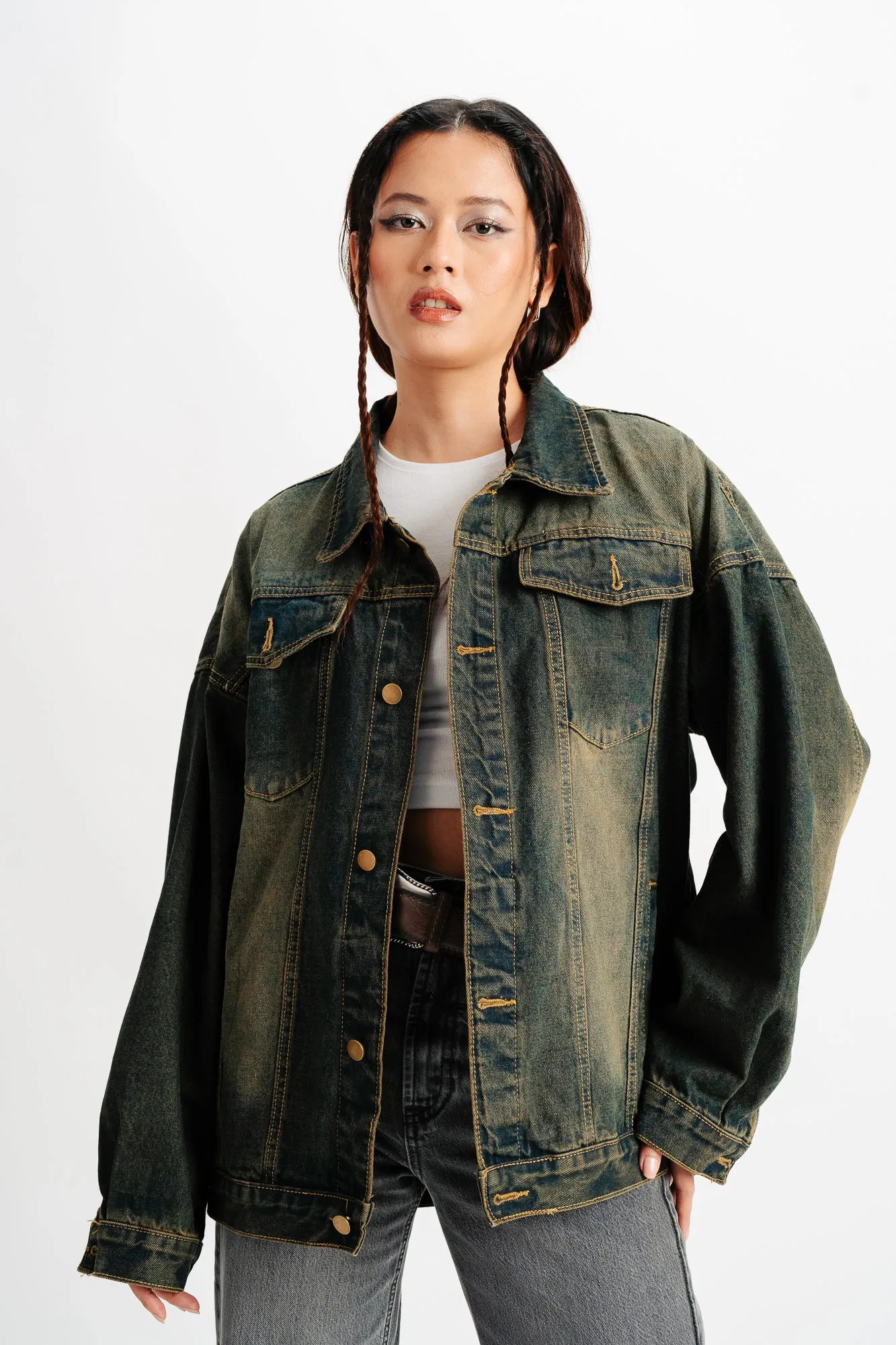 Blue Spread Collar Denim Jacket