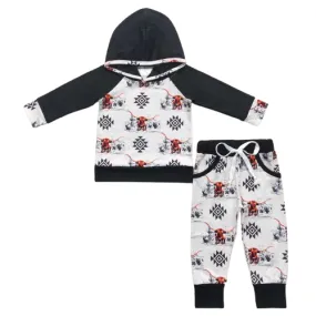 Boho Aztec Steer Skull Boys Long Sleeve Hoodie &Pants Outfit