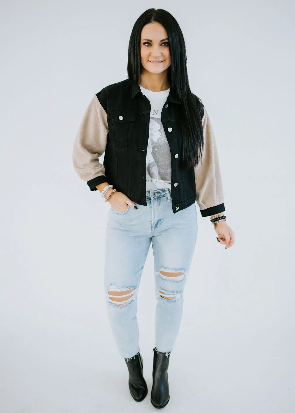 Brenna Fuzzy Sleeve Denim Jacket FINAL SALE