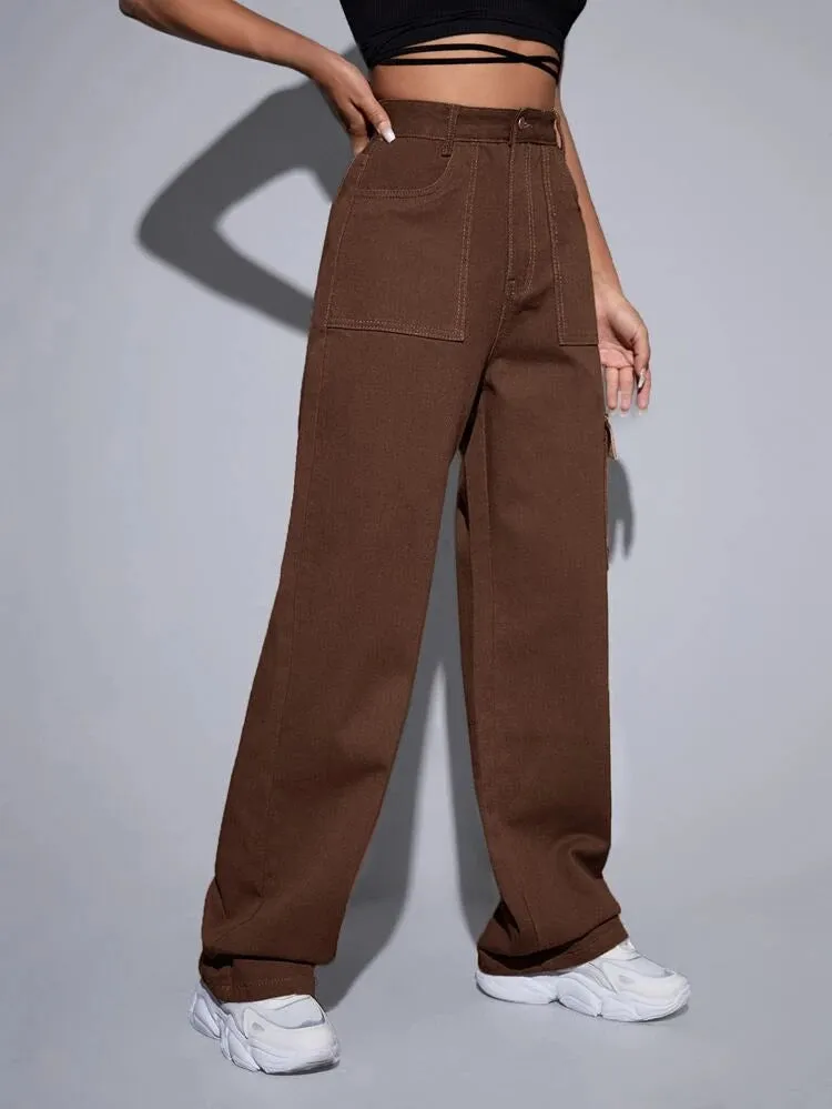 Brunette Brown Baggy Fit Cargo Jeans