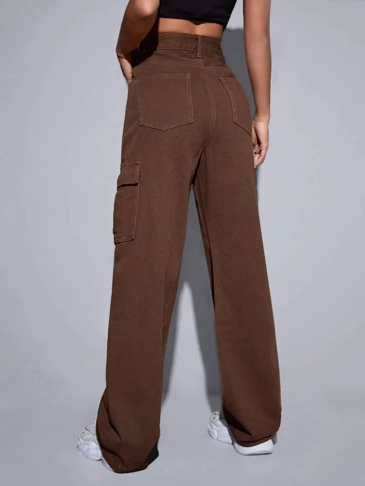 Brunette Brown Baggy Fit Cargo Jeans