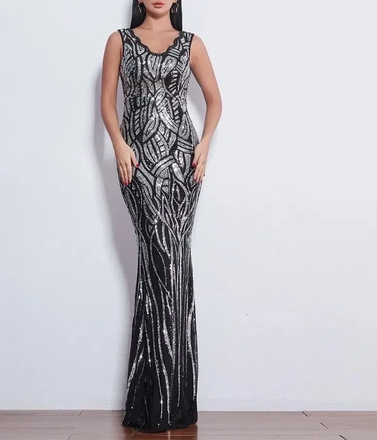 Caily Sleeveless Sequins Evening dress