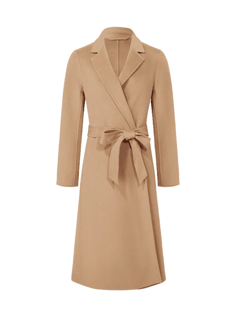 Camel Wool Double-Faced Notched Lapel Women Coat