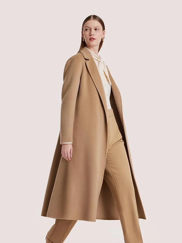 Camel Wool Double-Faced Notched Lapel Women Coat