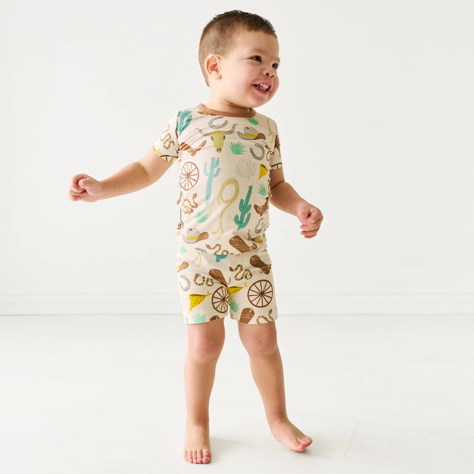 Caramel Ready to Rodeo Two-Piece Short Sleeve & Shorts Pajama Set