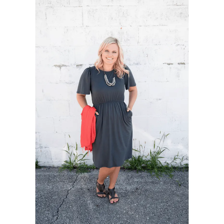 Cinched Sleeved Midi Dress