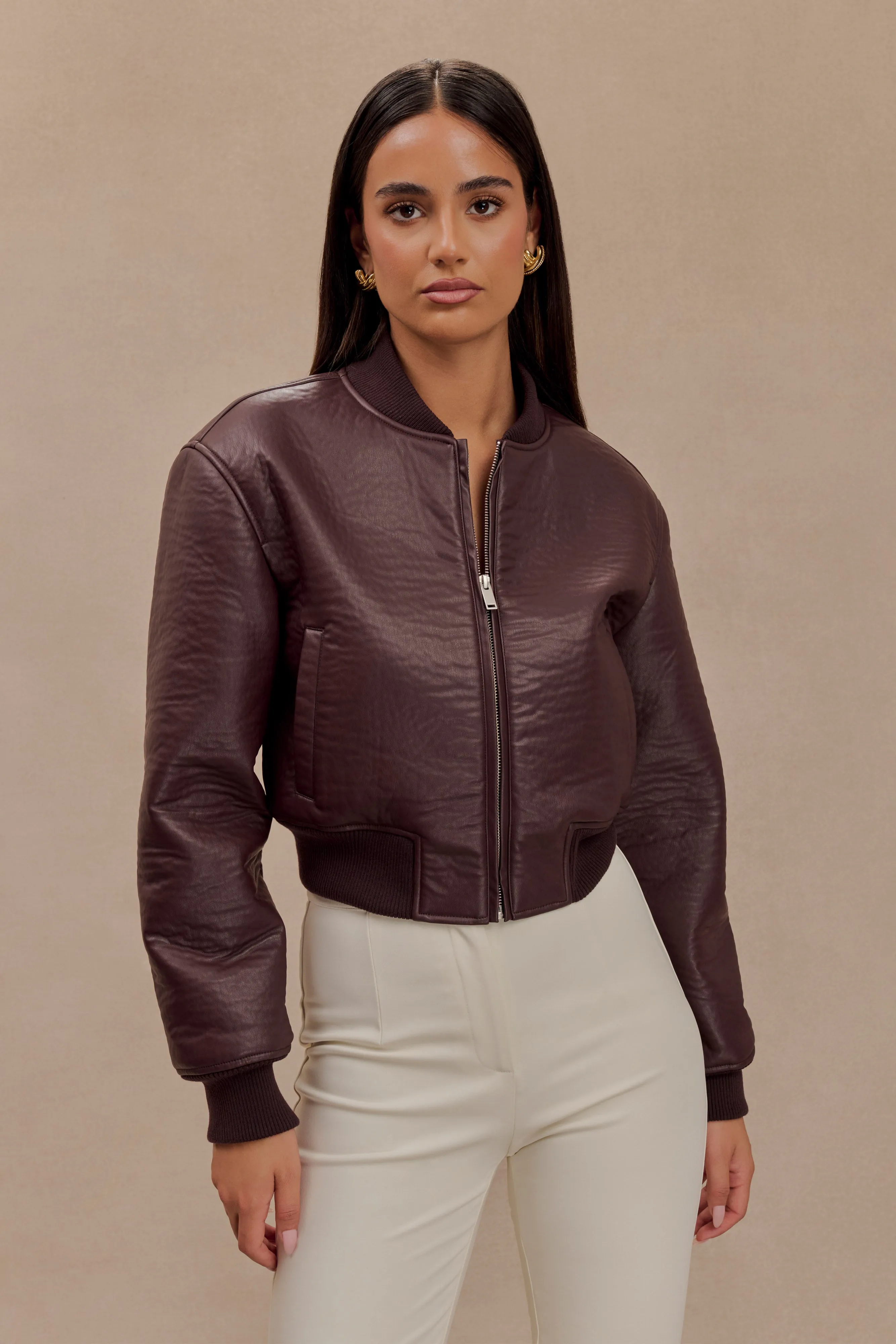 Codi Faux Leather Bomber Jacket - Merlot