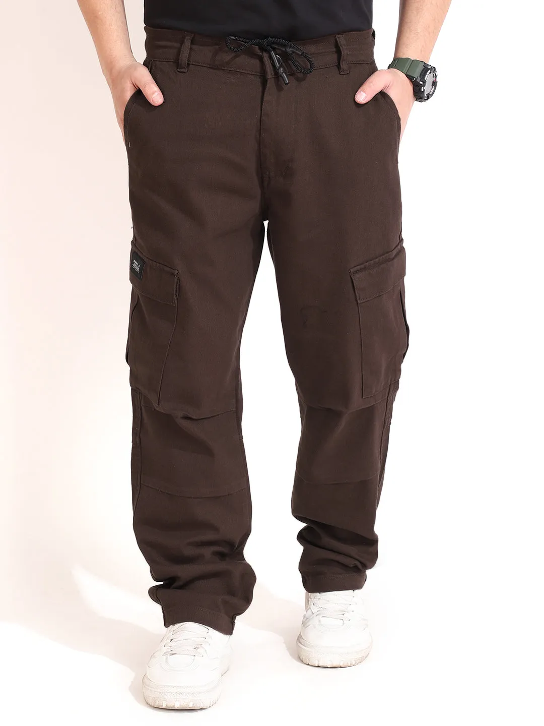 Coffee Cotton Drill Baggy Fit Cargo