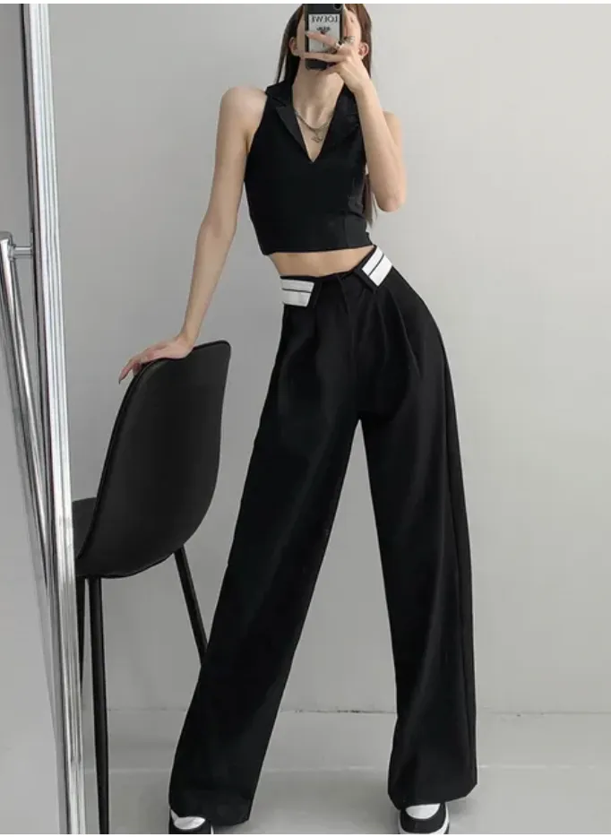 Collar Belt Korean Baggy Pant