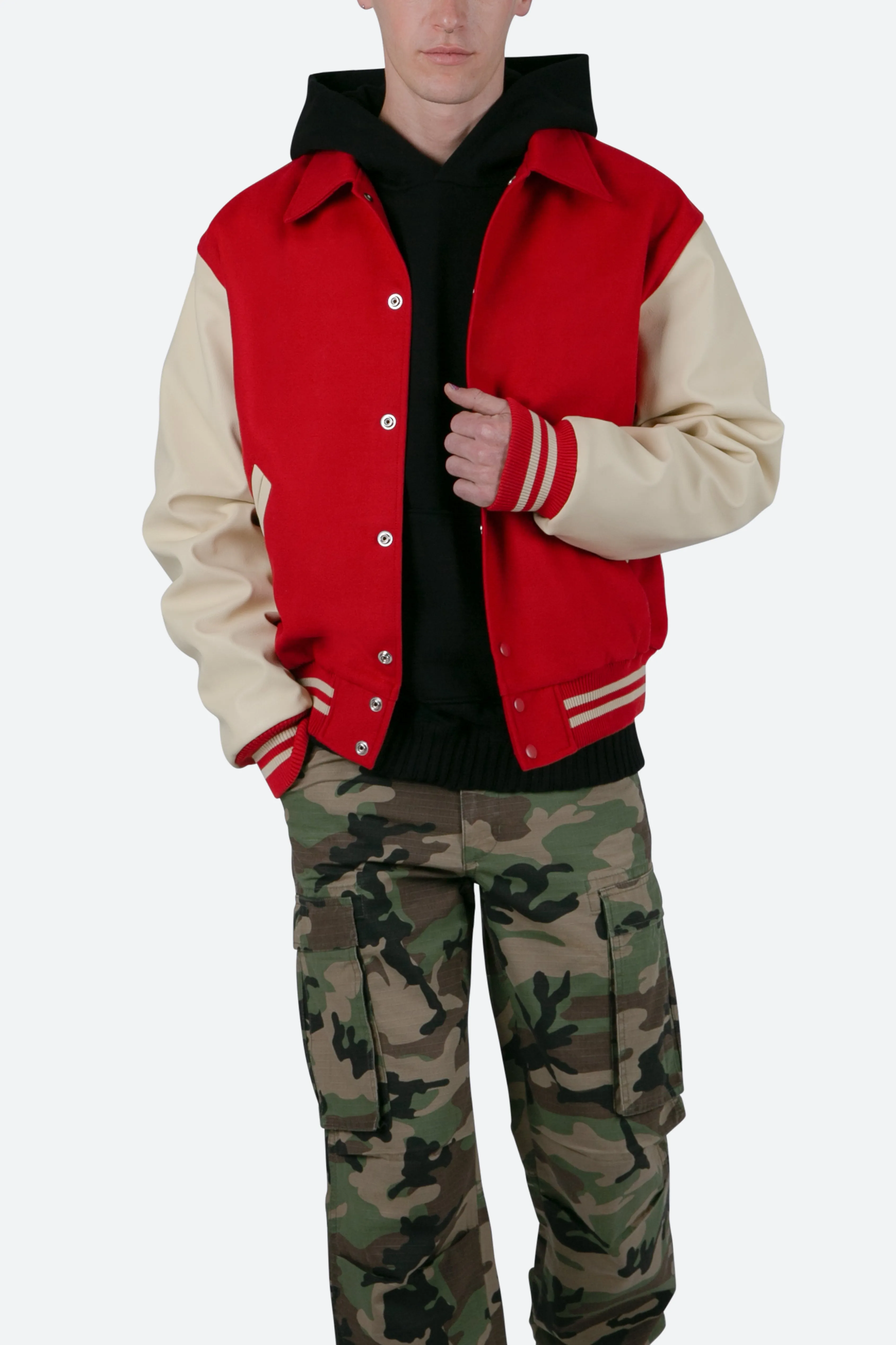 Collared Varsity Jacket - Red/White