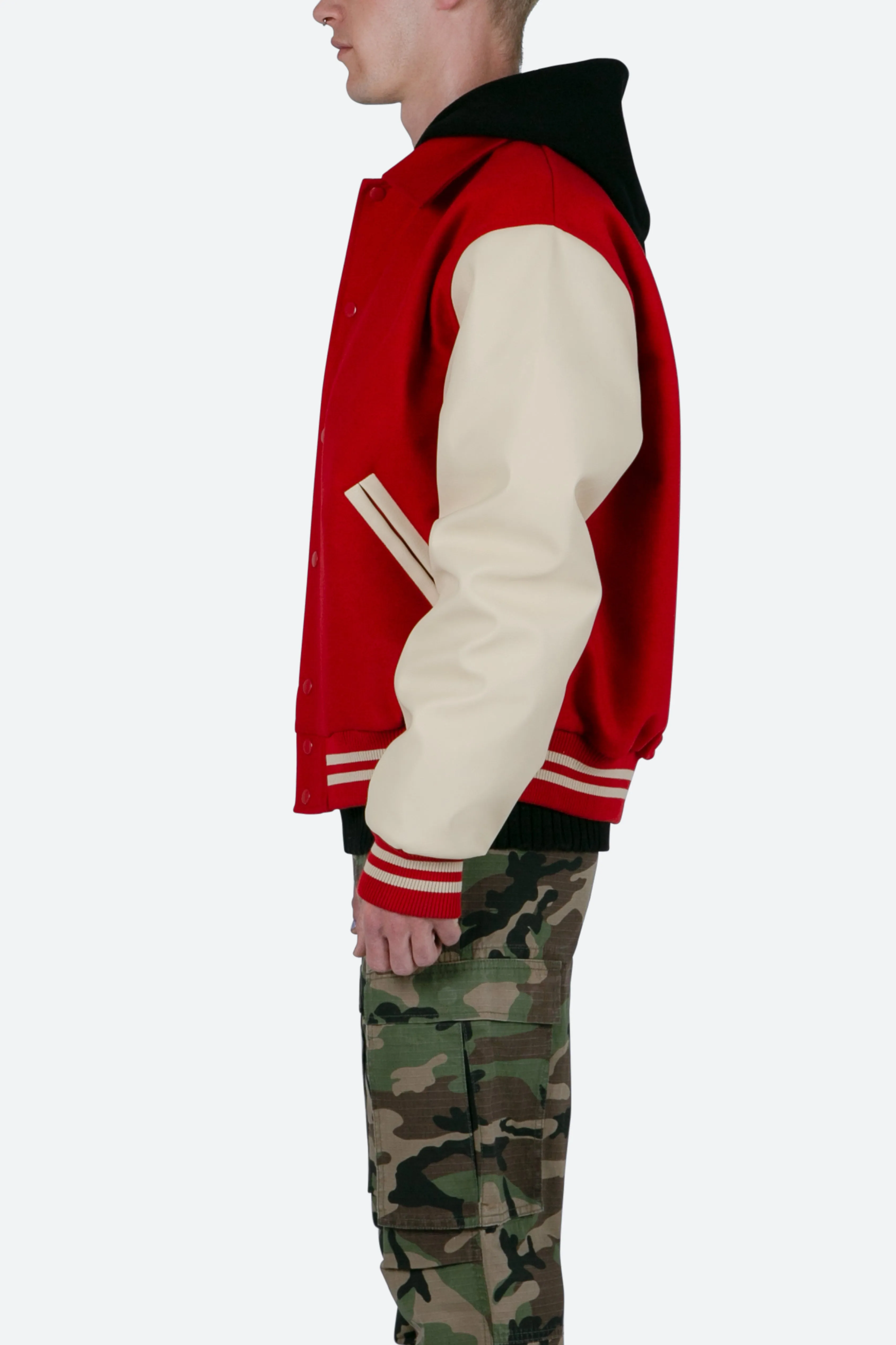 Collared Varsity Jacket - Red/White