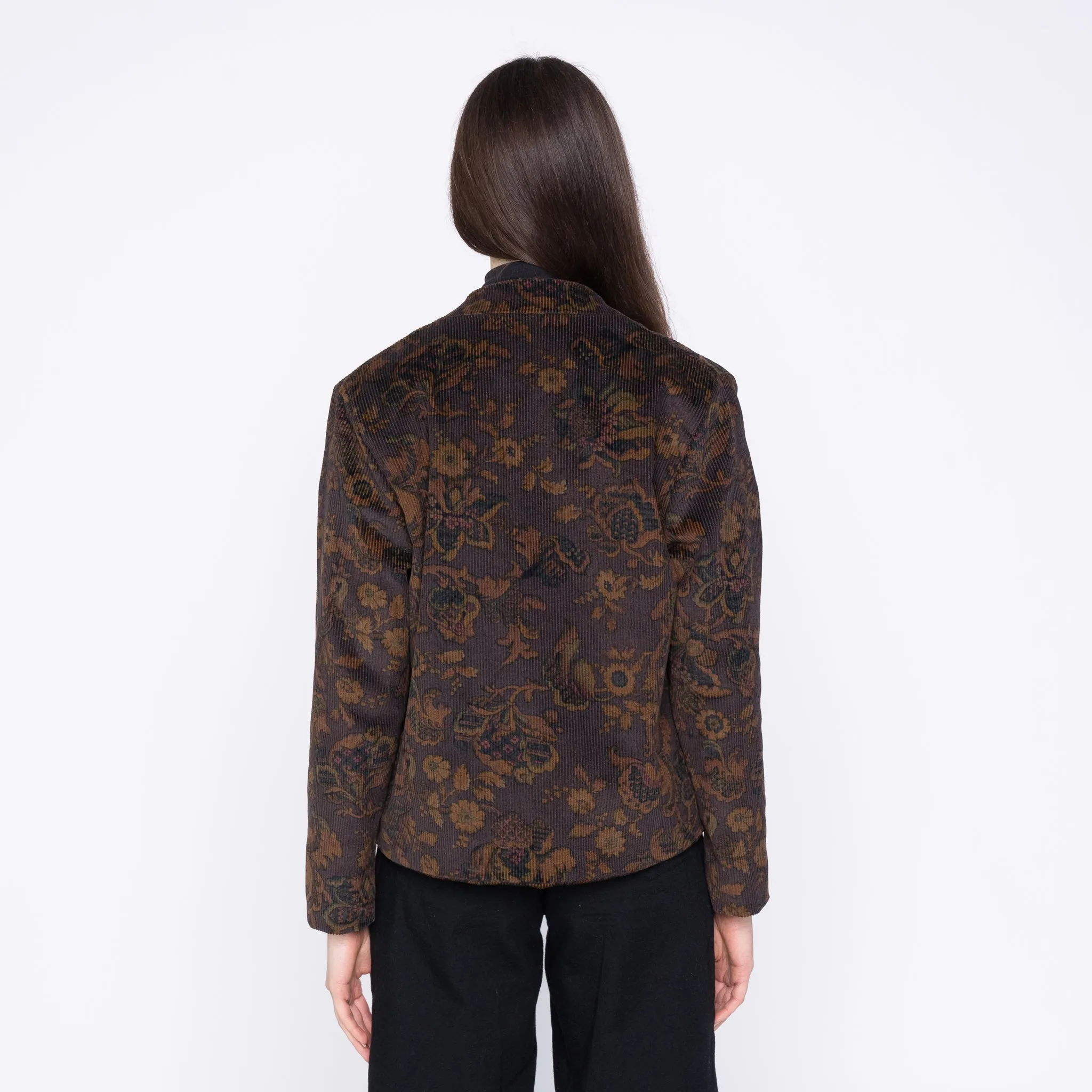 Collarless Jacket  - Paisley Corduroy  - Brown