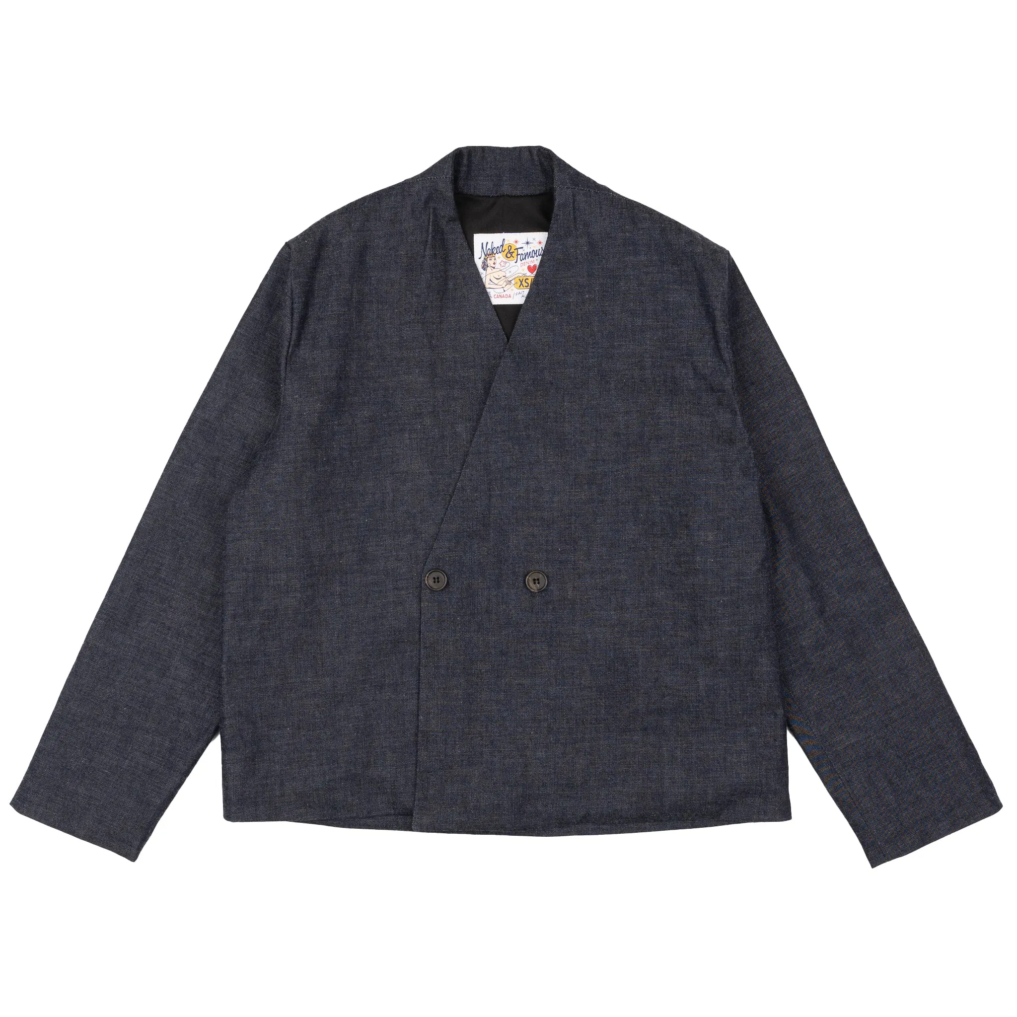 Collarless Jacket - Slub Nep Rinsed - Indigo