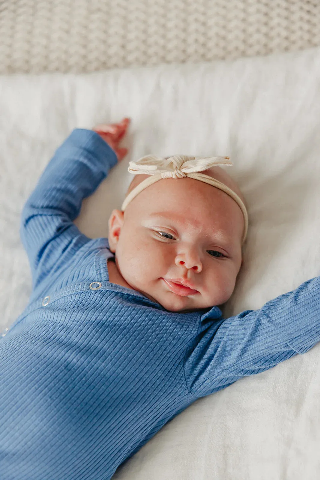 Copper Pearl - Newborn Knotted Gown - Indigo Rib