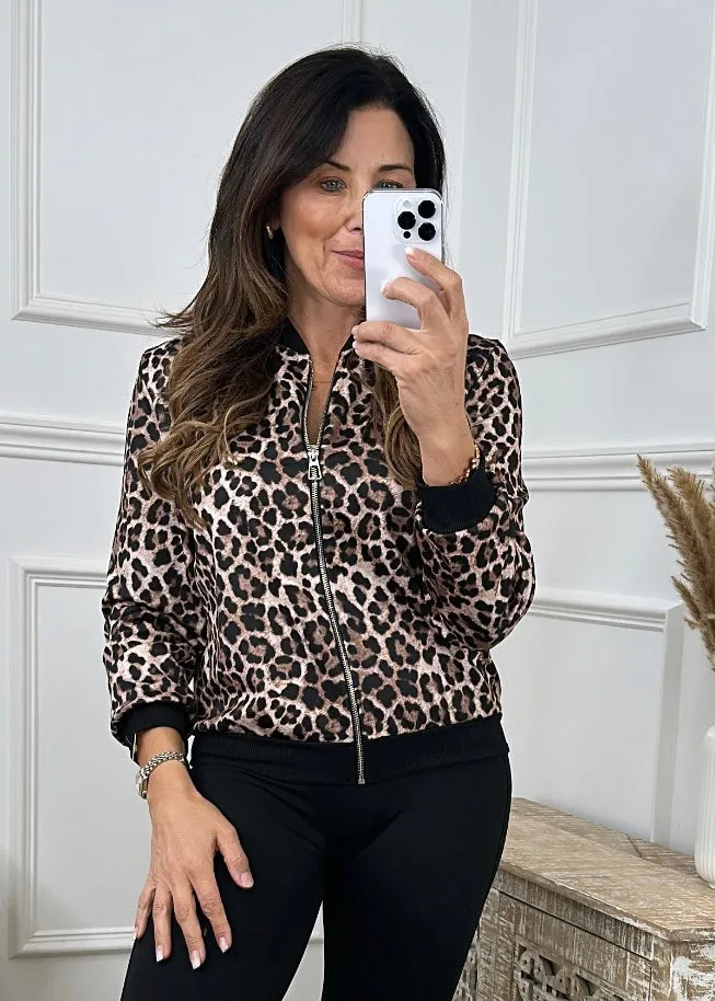 Corinne Leopard Print Unlined Bomber Jacket