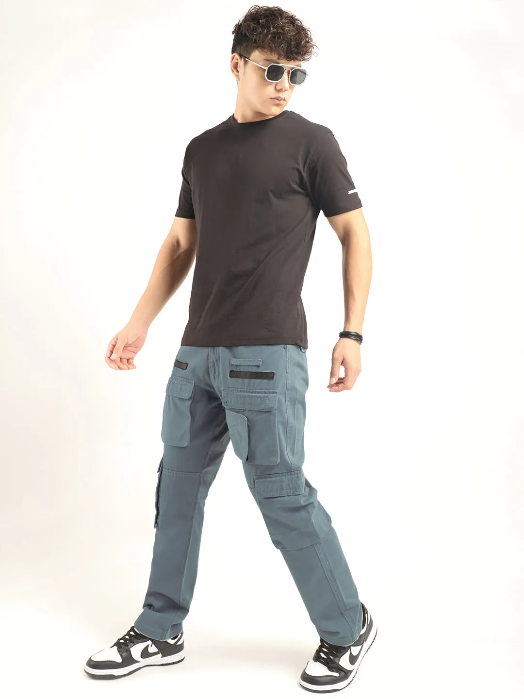 Sky Blue Multi-Pocket Cargo Pants with Enhanced Security Features