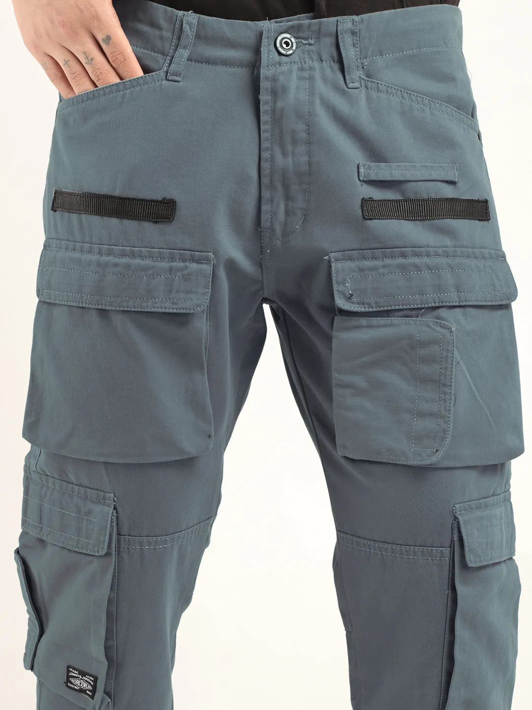 Sky Blue Multi-Pocket Cargo Pants with Enhanced Security Features