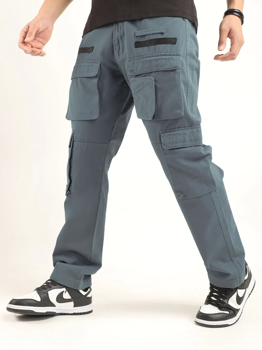 Sky Blue Multi-Pocket Cargo Pants with Enhanced Security Features