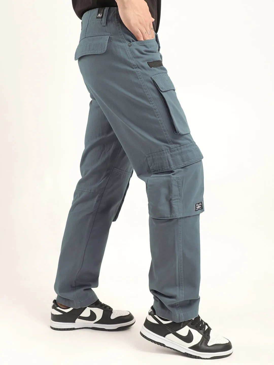 Sky Blue Multi-Pocket Cargo Pants with Enhanced Security Features