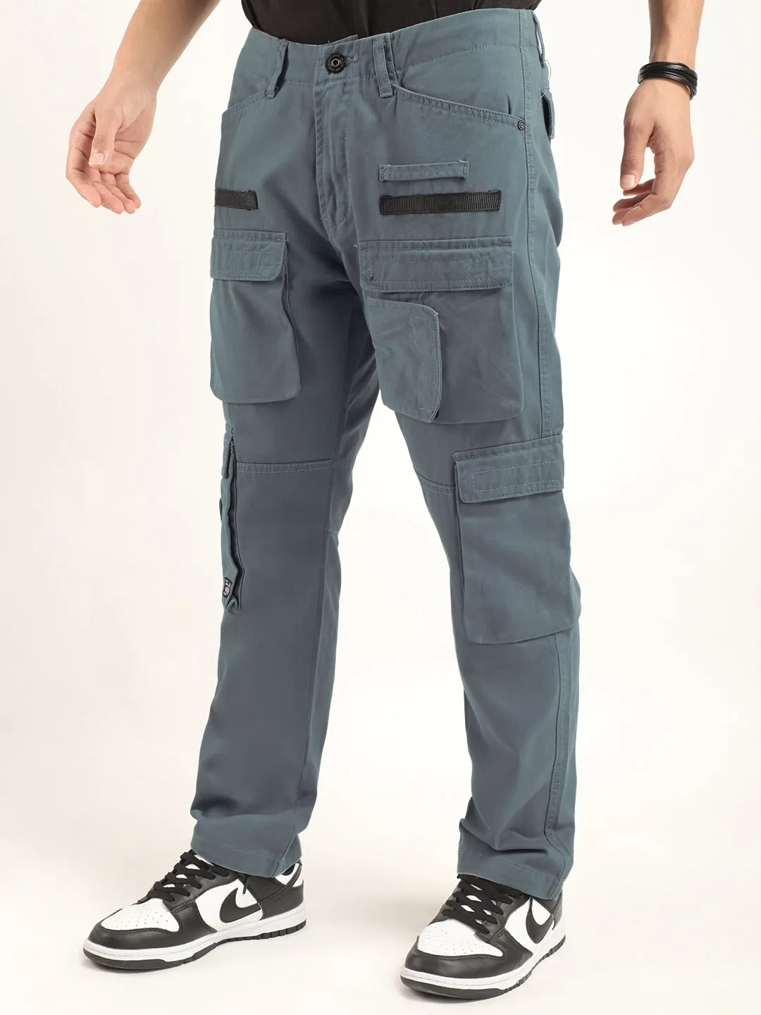 Sky Blue Multi-Pocket Cargo Pants with Enhanced Security Features