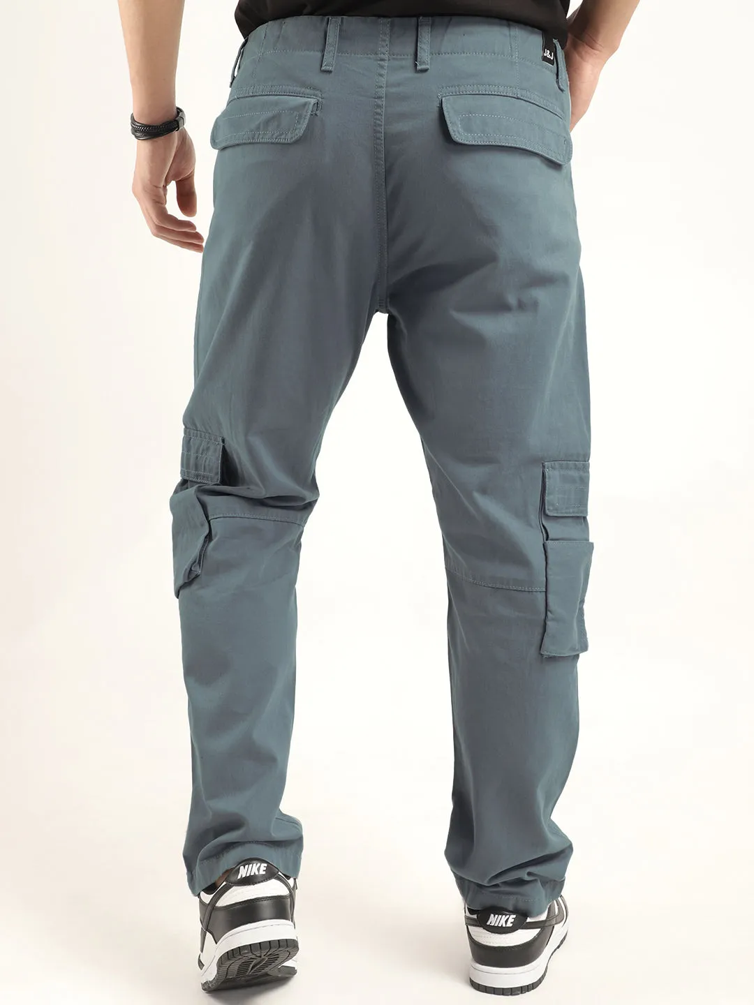 Sky Blue Multi-Pocket Cargo Pants with Enhanced Security Features