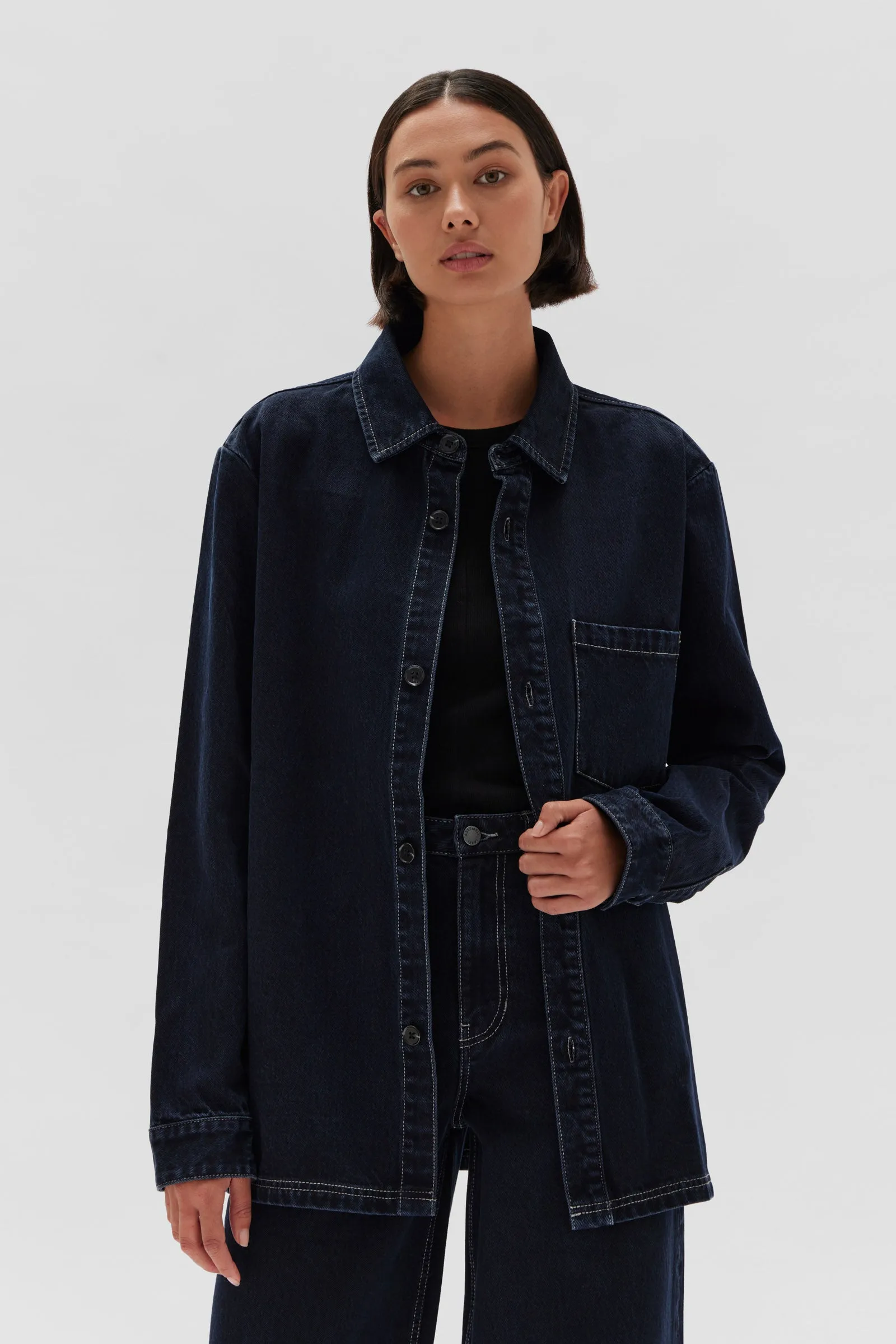 Denim Overshirt Contrast Blue