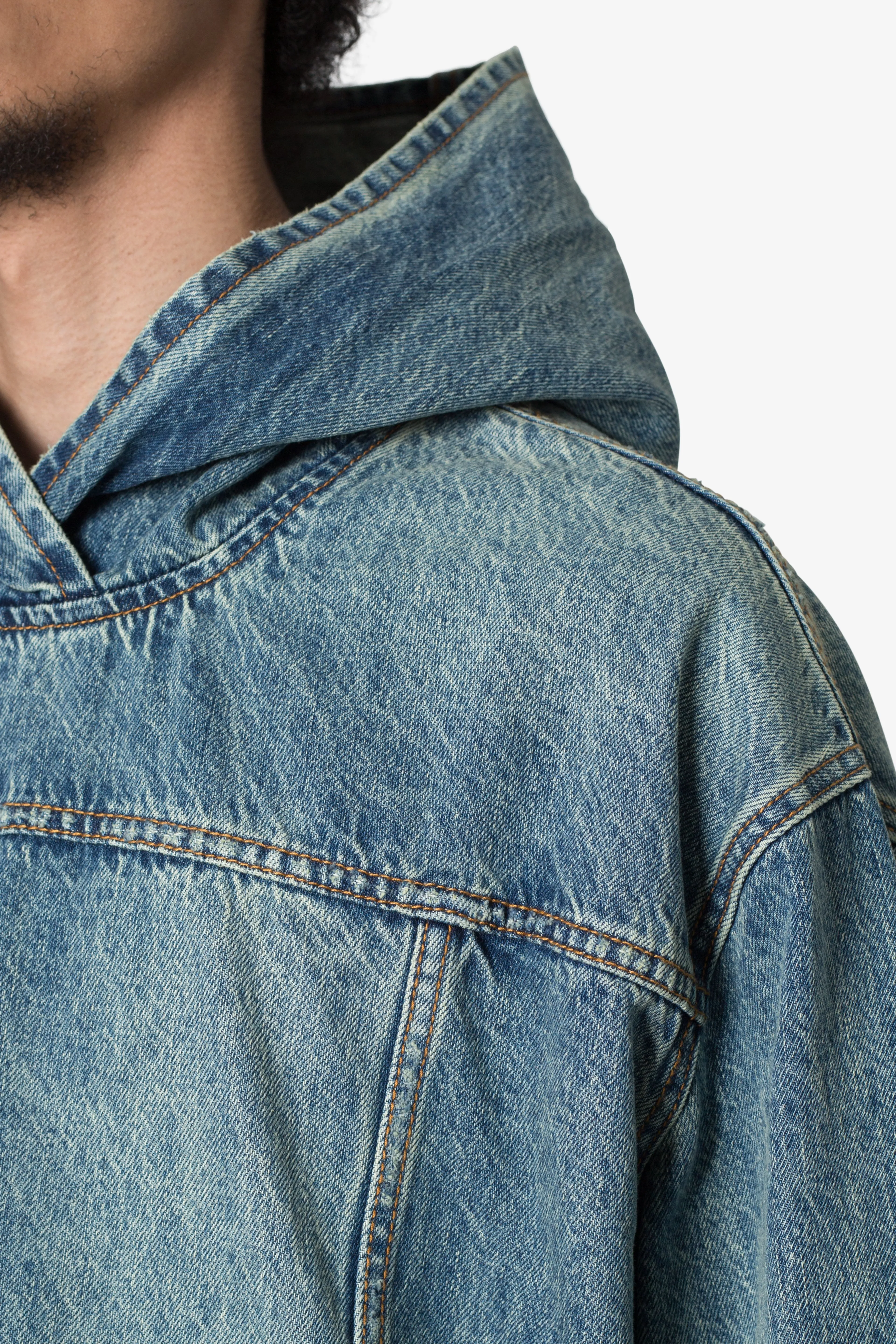 Denim Pullover Hoodie - Vintage Blue